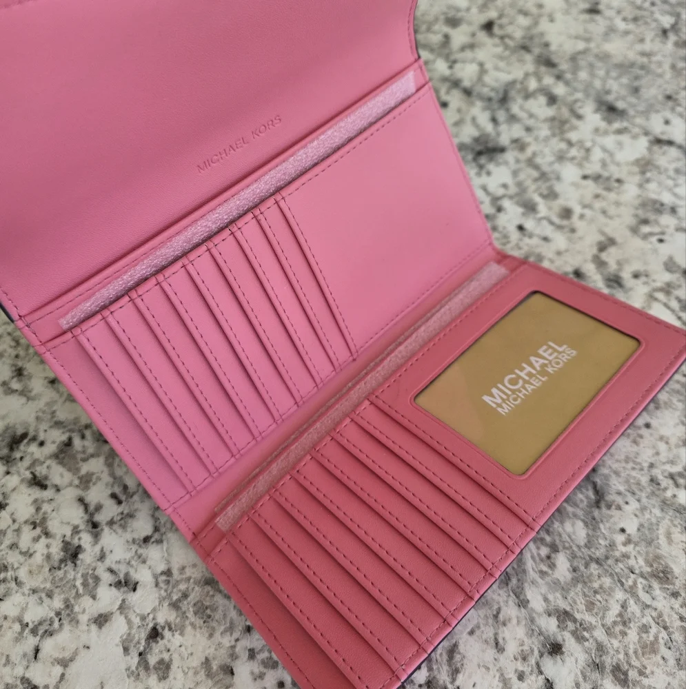 Michael Kors Jet Set Studded Pink Trifold Wallet - Picture 3 of 6